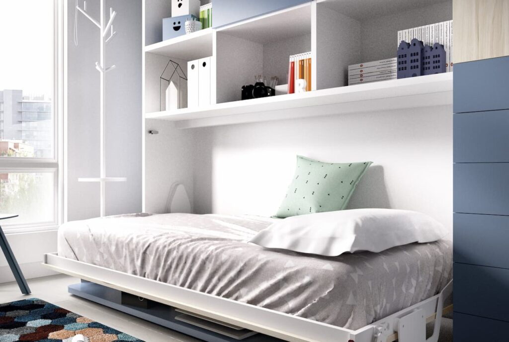 Cama abatible abierta en un dormitorio juvenil